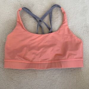Lululemon Energy Bra in coral orange with grey straps sz 6
